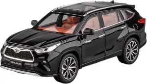 1 24 for Highlander SUV Alloy Diecast Metal Toy Vehicles Car Model Sound and Light Pull Back Car Enthusiasts Gifts Simulation Vehicle Playset(Black)