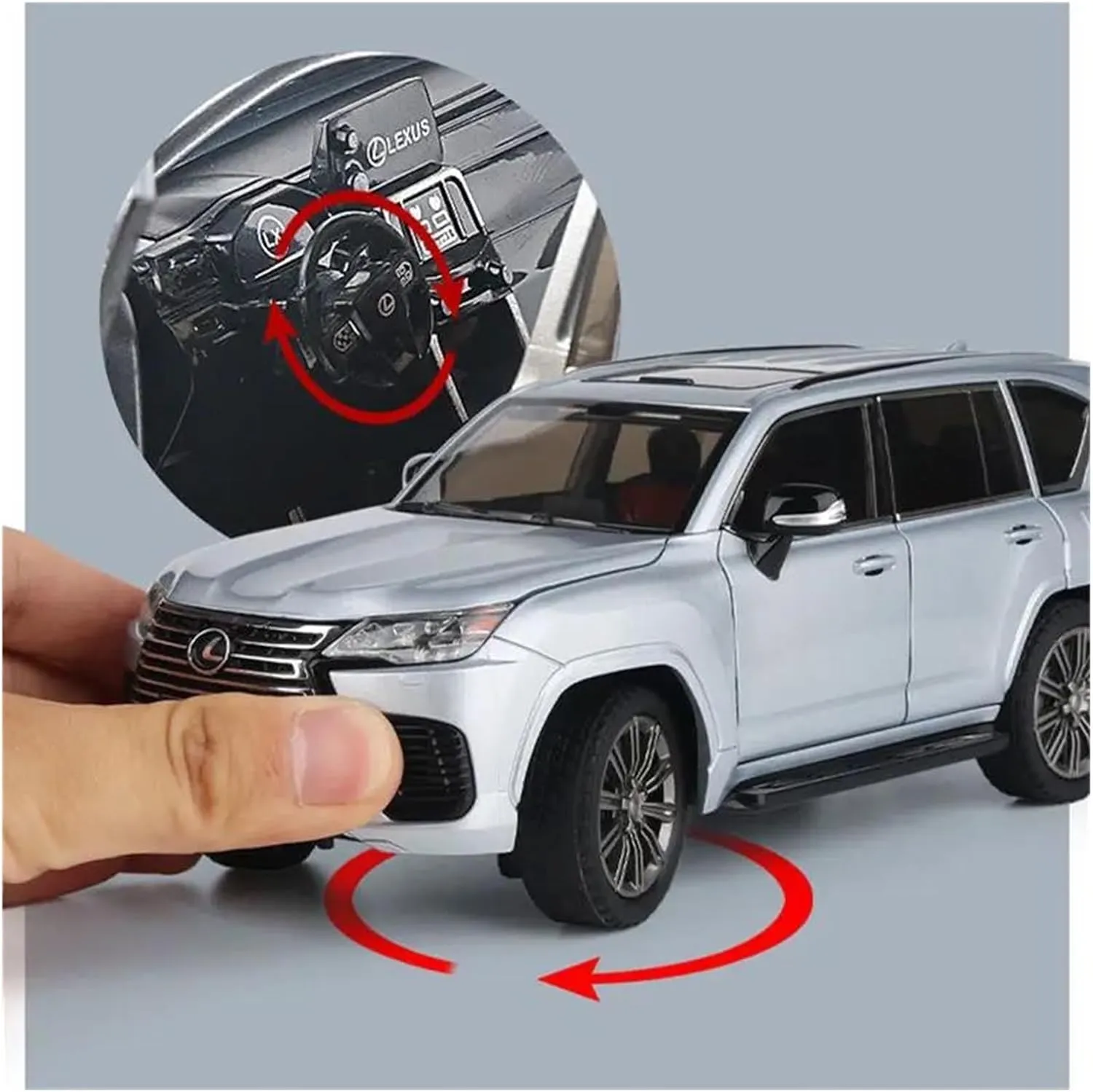 1 24 for Lexus LX600 SUV Alloy Car Model Diecast Metal Off-Road Vehicles Sound and Light Car Model Collections Simulation Vehicle Playset(Gray)