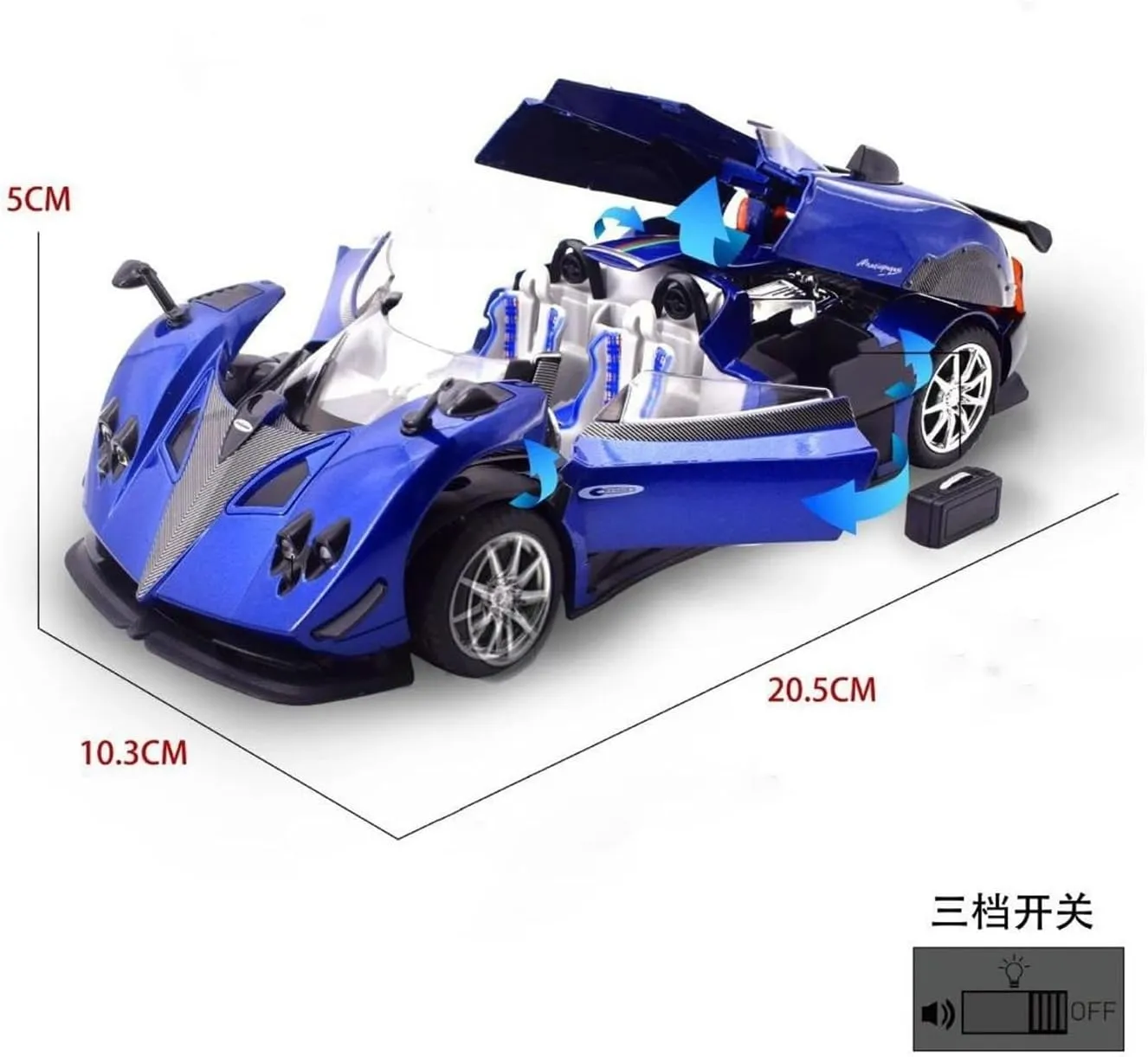 1 24 for Pagani Zonda HP Barchetta Supercar Alloy Car Model Sound and Light Pull Back Collectibles Birthday Gift Simulation Vehicle Playset(Black)