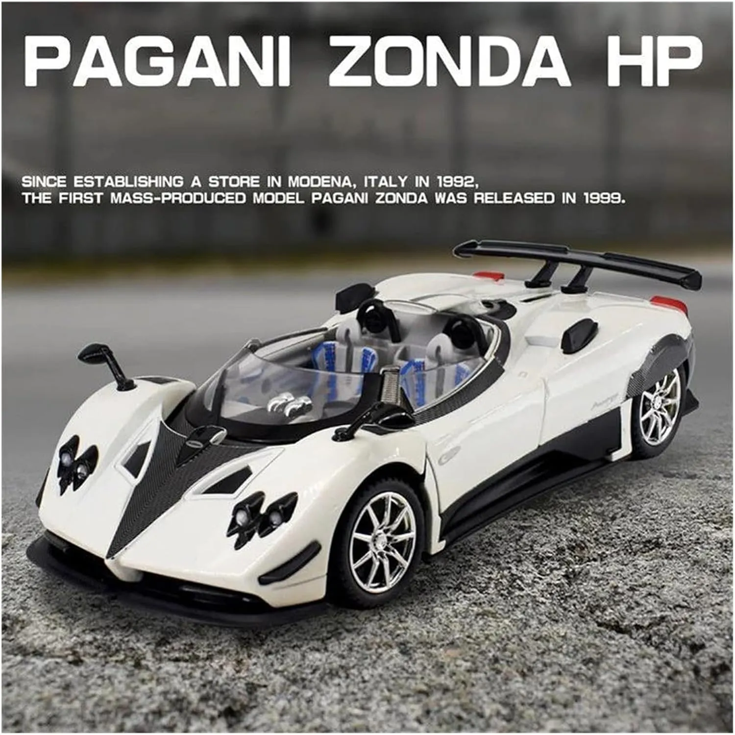 1 24 for Pagani Zonda HP Barchetta Supercar Alloy Car Model Sound and Light Pull Back Collectibles Birthday Gift Simulation Vehicle Playset(Black)