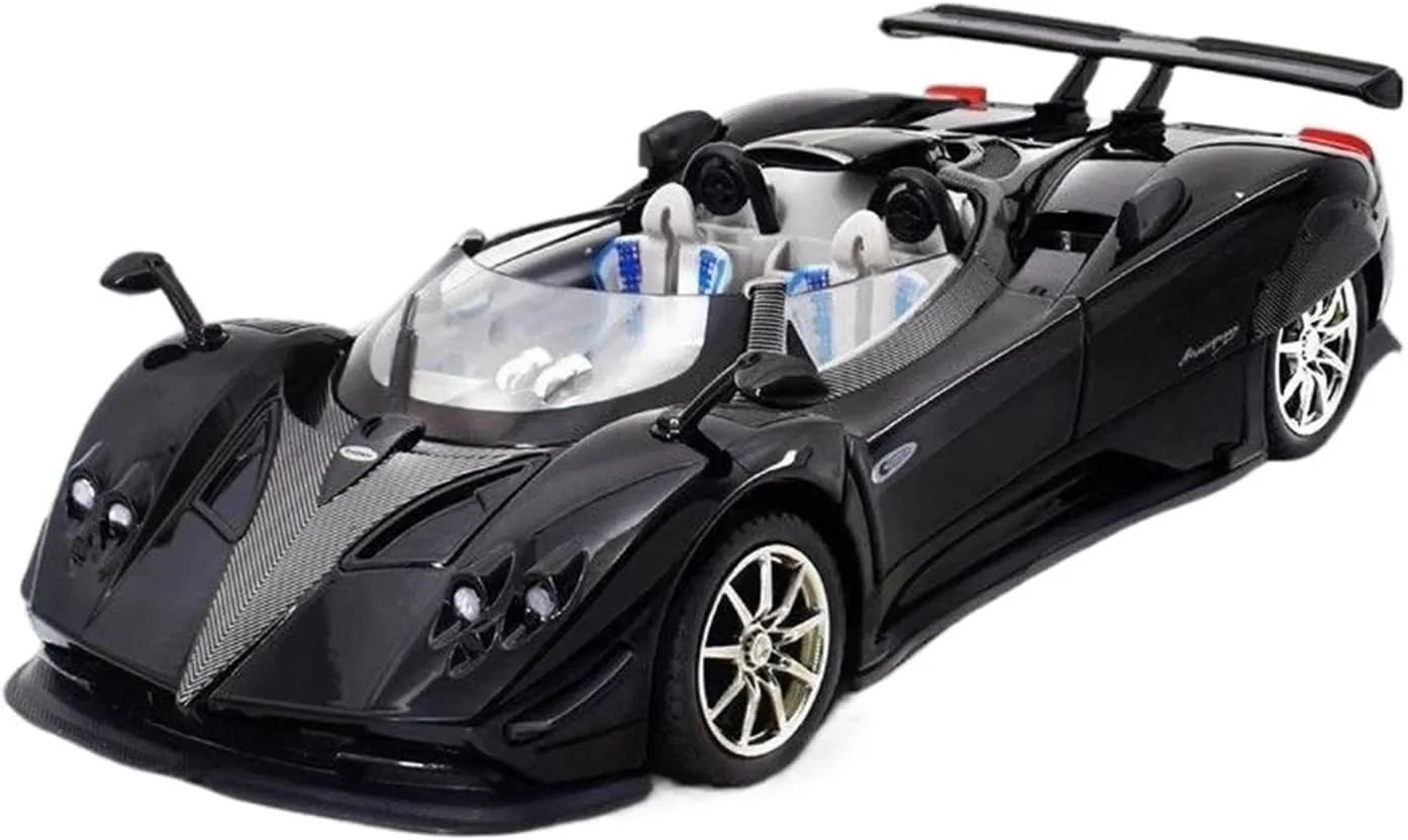 1 24 for Pagani Zonda HP Barchetta Supercar Alloy Car Model Sound and Light Pull Back Collectibles Birthday Gift Simulation Vehicle Playset(Black)
