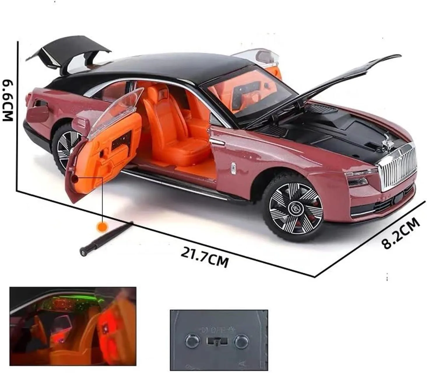 1 24 for Rolls Royce Spectre Luxury Sedan Alloy Scale Car Model Diecast Metal Car Enthusiasts Collection Car Gift Simulation Vehicle Playset(Red)