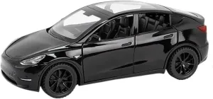 1 32 for Tesla Model Y Alloy Car Model Diecast Metal Car Model Simulation Sound and Light Collection Boy Gift Simulation Vehicle Playset(Black)