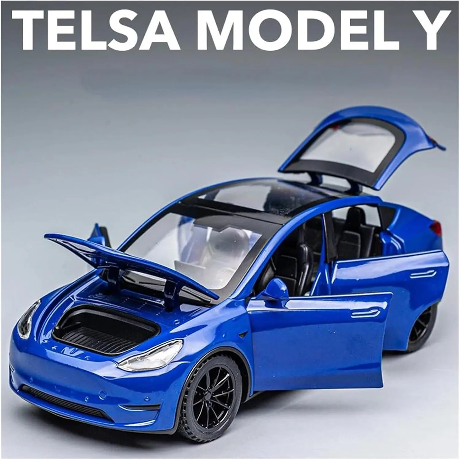 1 32 for Tesla Model Y Alloy Car Model Diecast Metal Car Model Simulation Sound and Light Collection Boy Gift Simulation Vehicle Playset(Black)