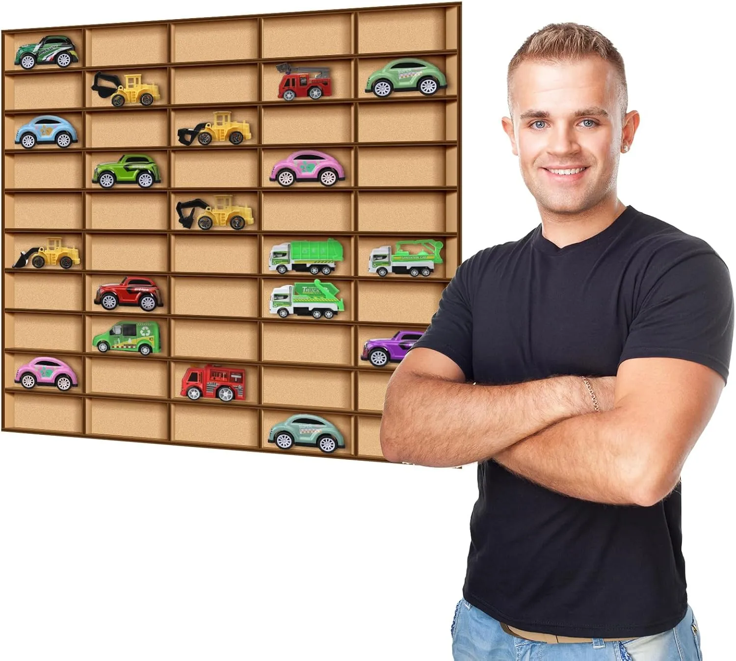 1 Pcs 50 Space Toy Car Display Case Wooden Wheels Shelf Wall Mounted Toy Car Storage Car Display Shelf Birthday Gift for Cars, Collectibles, Toy Figurines, Tiny Dolls, Shot Glasses