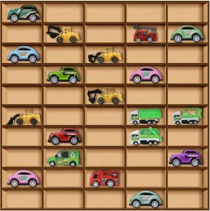 1 Pcs 50 Space Toy Car Display Case Wooden Wheels Shelf Wall Mounted Toy Car Storage Car Display Shelf Birthday Gift for Cars, Collectibles, Toy Figurines, Tiny Dolls, Shot Glasses