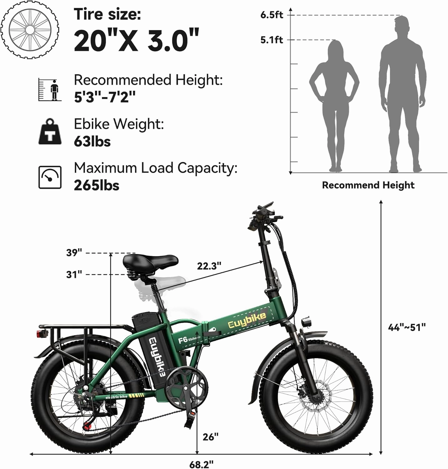1000W Folding Electric Bike,48V 20AH Removable Battery E Bike,30 MPH,80 Miles Max Range Electric Bike for Adults,20" Fat Tire Foldable ebike,Adult Electric Bicycle for Commute Beach Snow