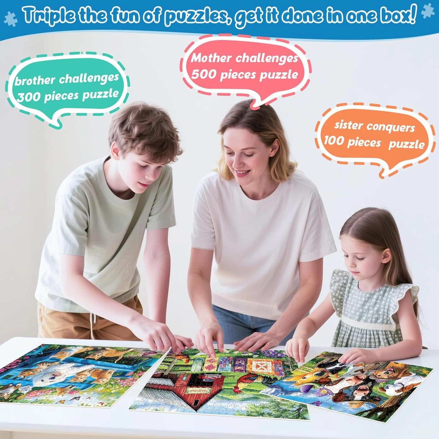 100 300 500 Piece Puzzles for Adults Kids Seniors, Jigsaw Puzzles 500 Pieces Dog Cat Animals House Horse Puzzle Recycled Cardboard Jigsaw Puzzle Challenging Puzzles Game Family Activity Gift Toy