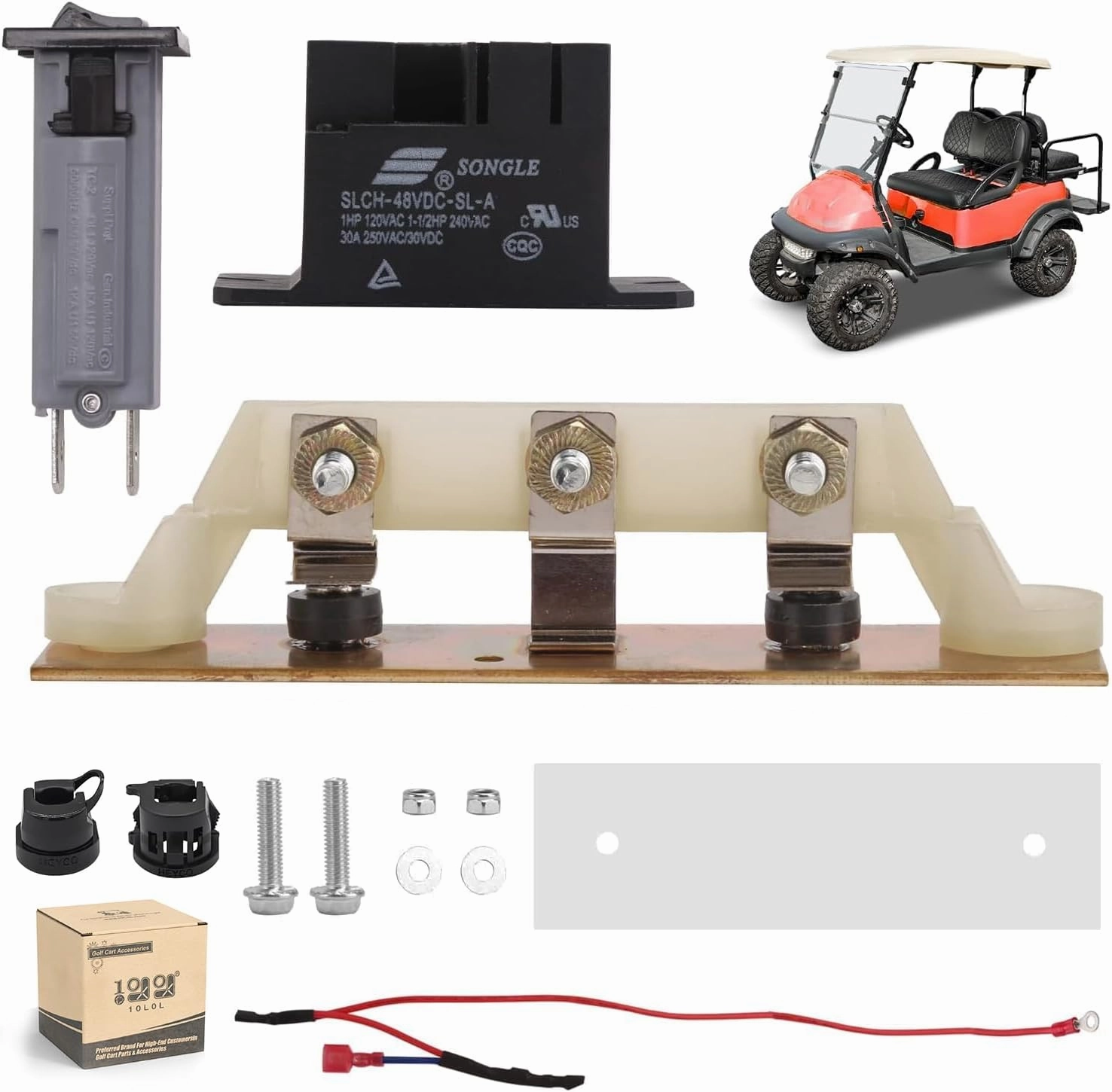 10L0L Golf Cart Battery Charger Repair Kit for 48V Club Car Powerdrive #17930, Incl. Relay, Heat Sink Assembly and Circuit Breaker, OEM# 103414901, 1015914, 101828701