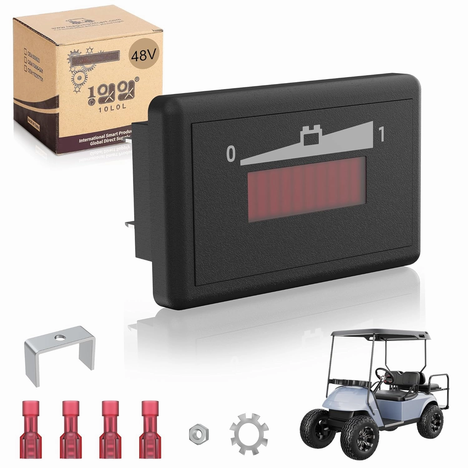 10L0L Golf Cart Battery Meter 48V LED Batteries Power Indicator, Compatible with Lead Acid Battery Powered Golf Cart for Yamaha, Club Car, EZGO, Lift, Lawn Mower, Leaf Trimmer, Motorhome etc