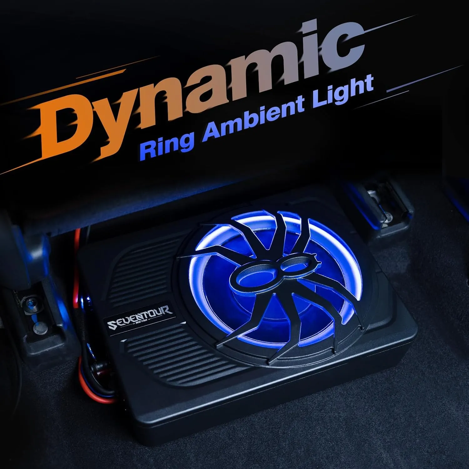 10" 800W Slim Under Seat Powered Car Subwoofer, Car/Truck Audio Sub Built in Amplifier, New Upgrade with Blue LED Ambient Light