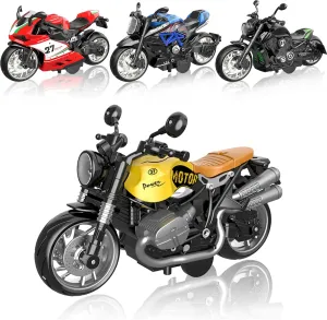 1:12 Scale Diecast Motorcycle Toy - 4 Pcs Pull Back Alloy Metal Toy Motorcycle Cars with Sound and Light,Motorcycle Toys Collection Gifts for for 3-9 Year Old Boys