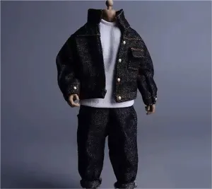 1/12 Scale Male Soldier Model Figure Doll Casual Long Sleeve Denim Jacket Jeans Clothes for 6 inch Action Figure Doll Clothes Doll(Black)