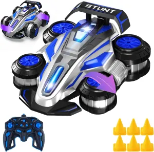 1:14 Remote Control Roll Stunt Car for Boys 360°Rotating 4WD RC Cars with Lights Music Upright Walking Four-Wheeled Rollover Toy Car Presents for Age 6-12（Blue）