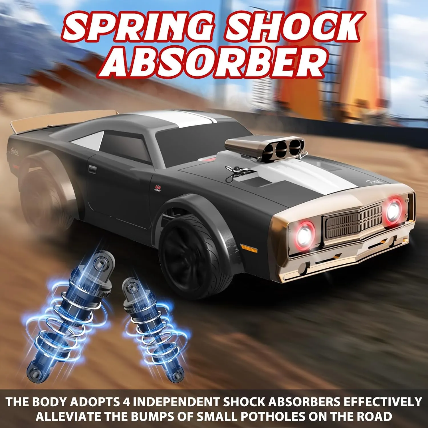 1/16 Fast RC Cars for Adults, RC Drift Car, 38KM/H High-Speed 4WD, Full Proportional Control, 6 LED Light Modes, 2 Rechargeable Batteries, RTR Drifting for Adults, Gift for Boys Kids and Girls