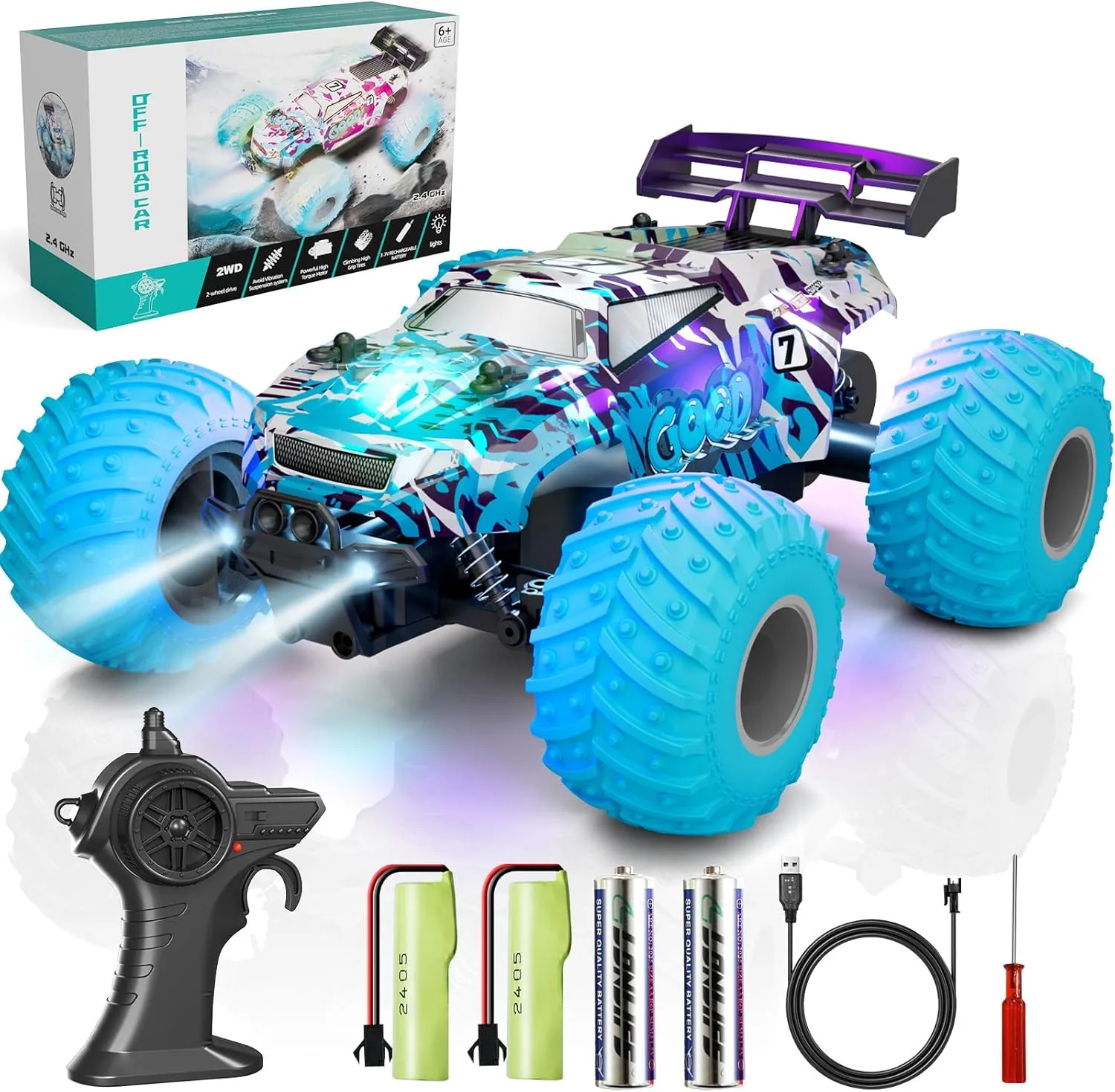 1:18 RC Cars,Remote Control Car RC Truck for Kids Boys Ages 4-7 8-12 Adults Toddler, Off Road Radio Controlled Toy with LED Lights,20KMH,40Mins,2.4Ghz
