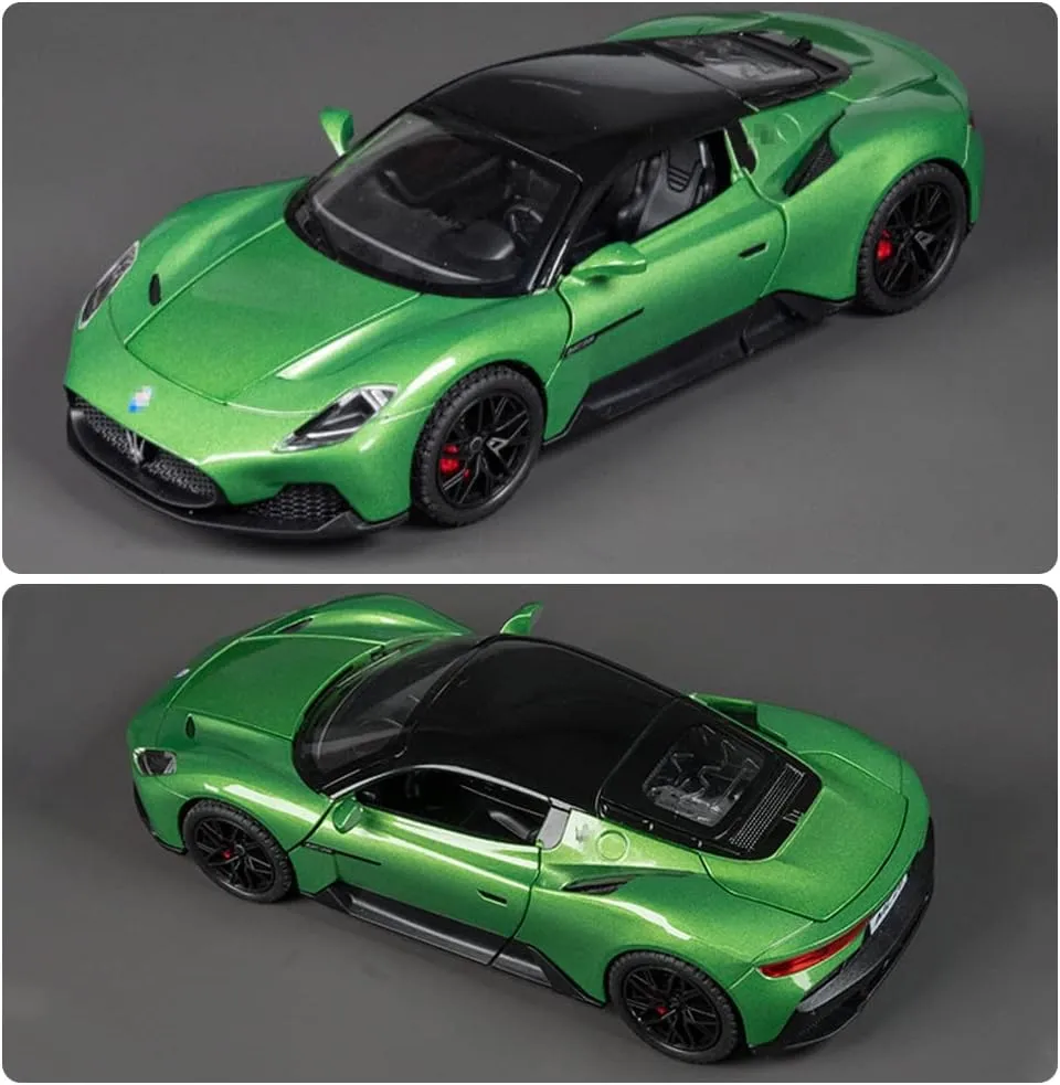 1:24 Maserati MC20 Model Car Toy Diecast Toy Cars, Zinc Alloy Pull Back Toy car with Sound and Light for Kids Boy Girl Gift，Birthday Presents, Collectibles. (Green)