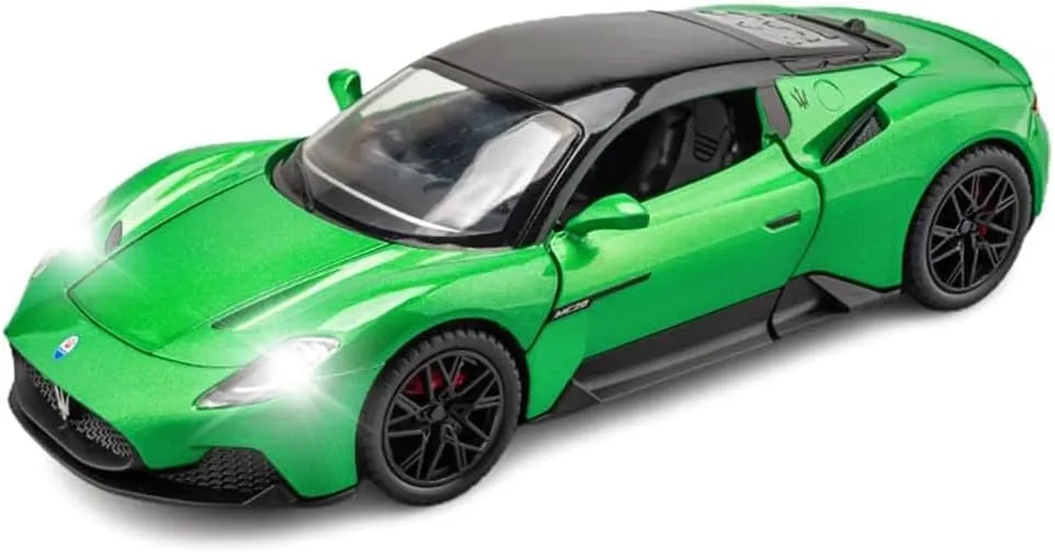 1:24 Maserati MC20 Model Car Toy Diecast Toy Cars, Zinc Alloy Pull Back Toy car with Sound and Light for Kids Boy Girl Gift，Birthday Presents, Collectibles. (Green)