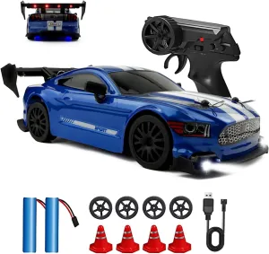1:24 RC Drift 2.4GHz with LED Light, Race Car Toys for Boy Girl 8-12 Years Old, Speed Adjustable 25Km/H,High Speed RC Racing Cars Perfect Toy Gift for Boys & Girls (Blue)