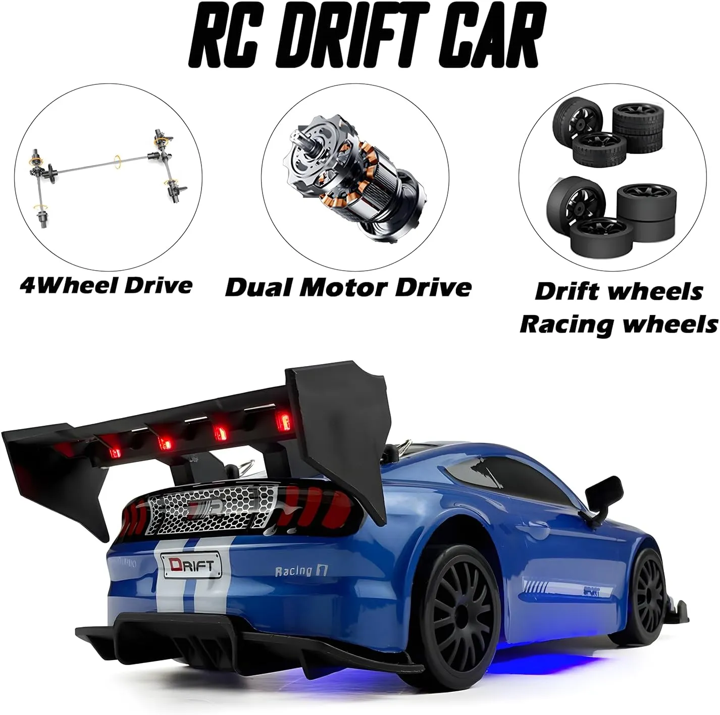 1:24 RC Drift 2.4GHz with LED Light, Race Car Toys for Boy Girl 8-12 Years Old, Speed Adjustable 25Km/H,High Speed RC Racing Cars Perfect Toy Gift for Boys & Girls (Blue)