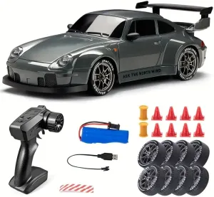 1:24 Scale RC Car Drift Racing Model, Remote Control Sports Car with Battery, Spare Tires, Gray