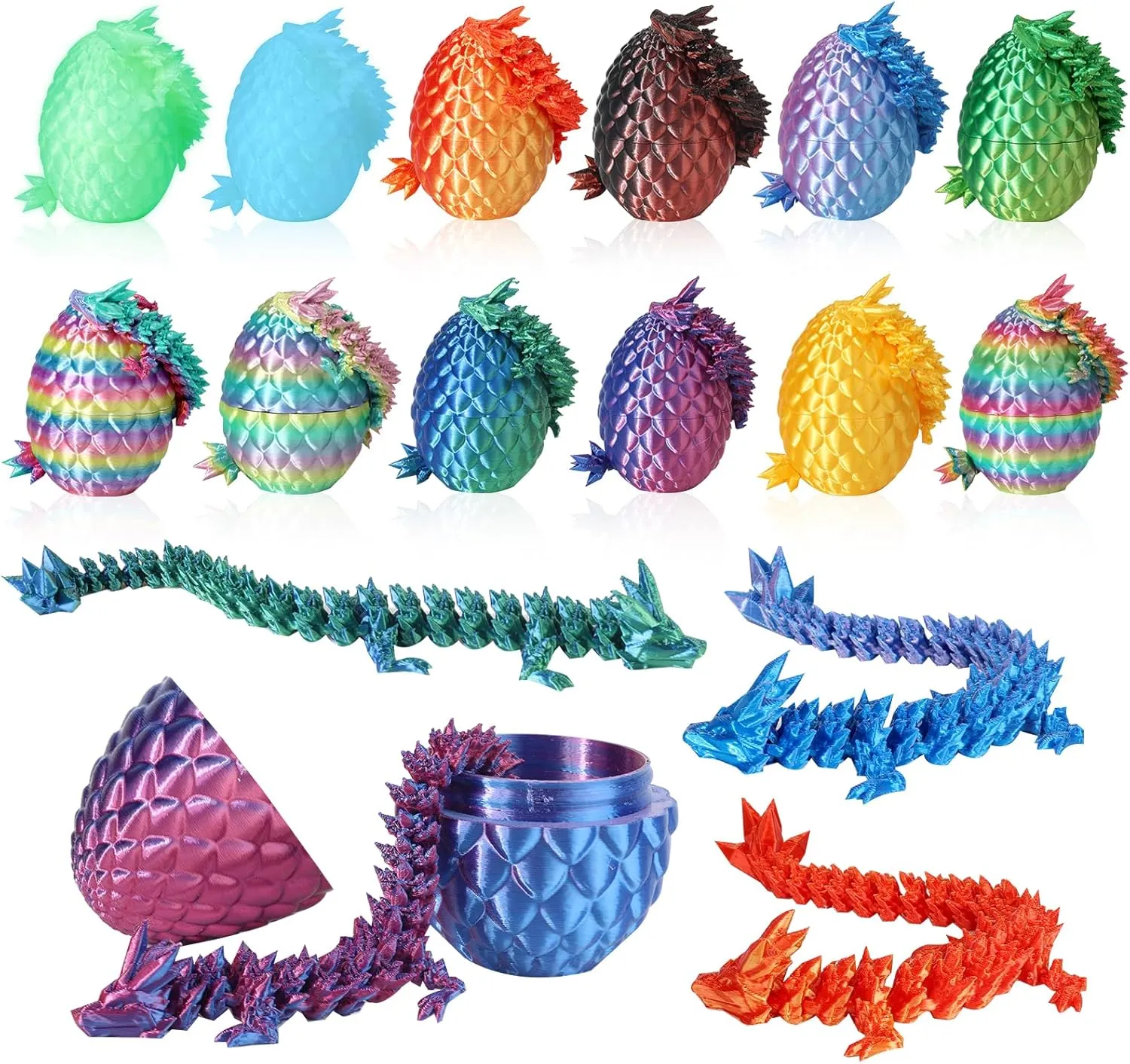 12PCS 3D Printed Dragon Eggs with Dragon Inside, Easter Egg Stuffers, Articulated Dragon Fidget Toy for Kid Boy Girls, Mystery Dragon Eggs for Kindergarten Graduation Gifts