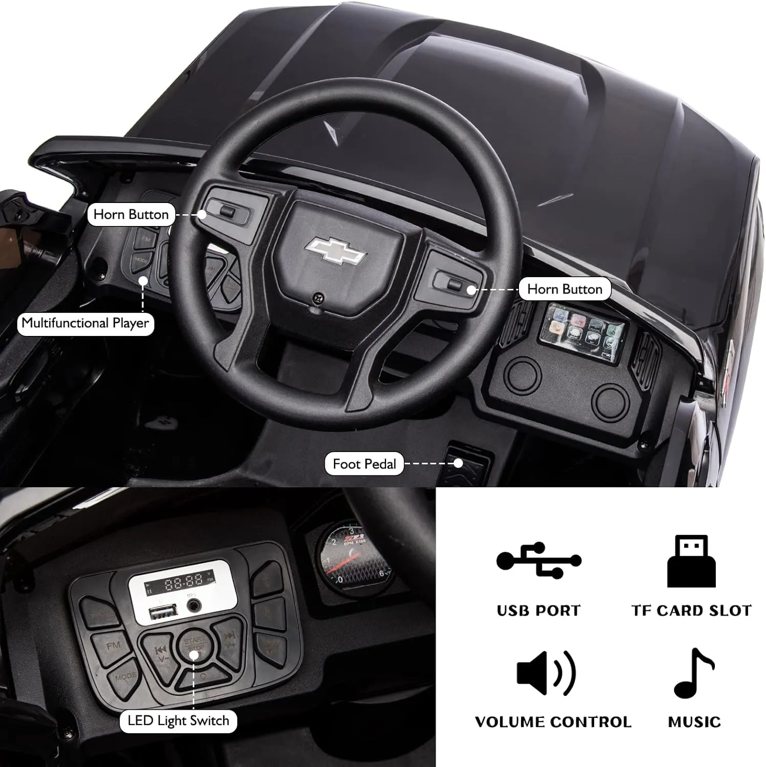 12V Electric Car for Kids,Licensed Chevy Silverado Truck Kids Ride On Car with Remote Control Battery Powered Electric Vehicle Toy Car, 4-Wheeler Suspension, Music& Lights, 3 Speeds(Black)