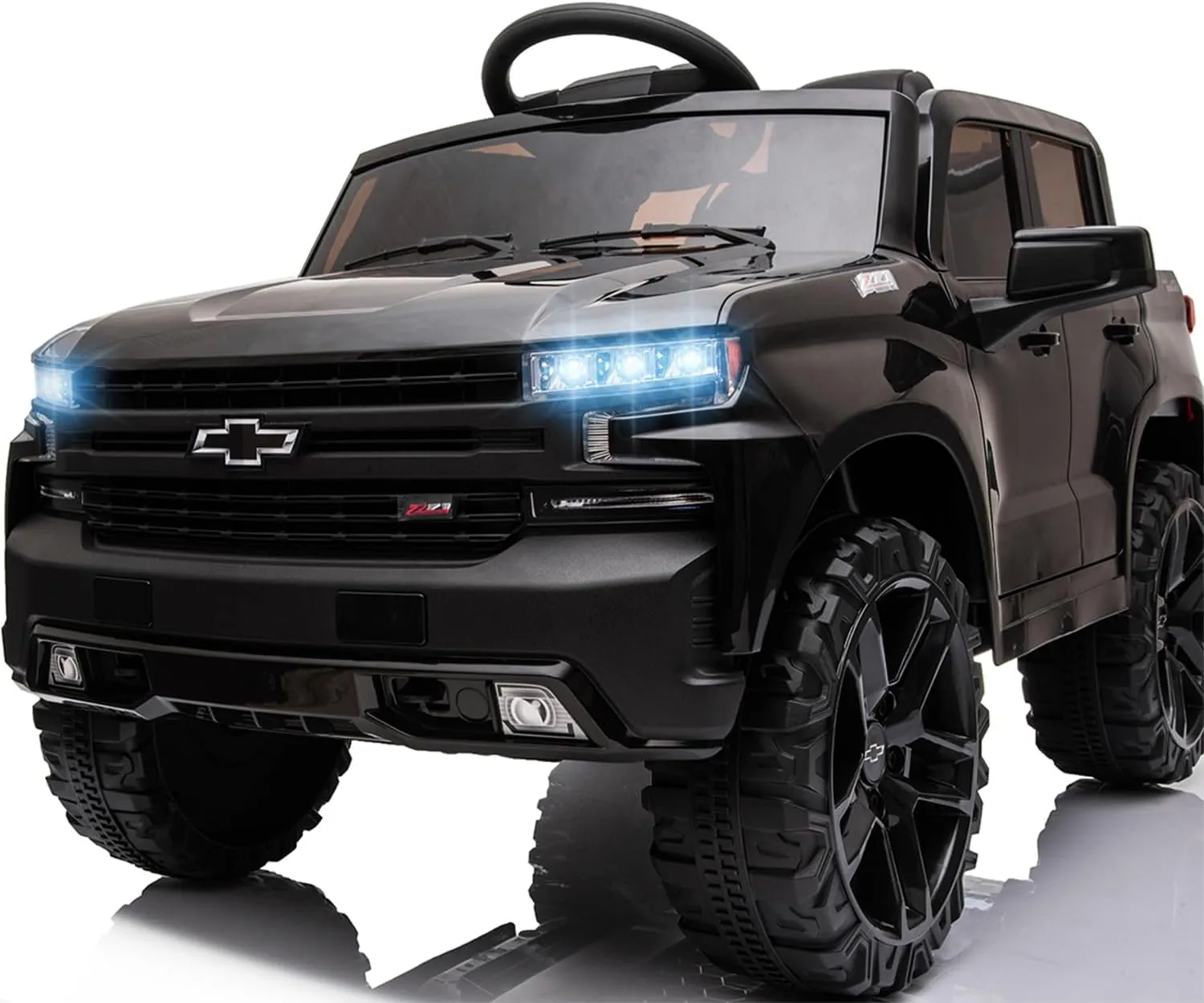 12V Electric Car for Kids,Licensed Chevy Silverado Truck Kids Ride On Car with Remote Control Battery Powered Electric Vehicle Toy Car, 4-Wheeler Suspension, Music& Lights, 3 Speeds(Black)