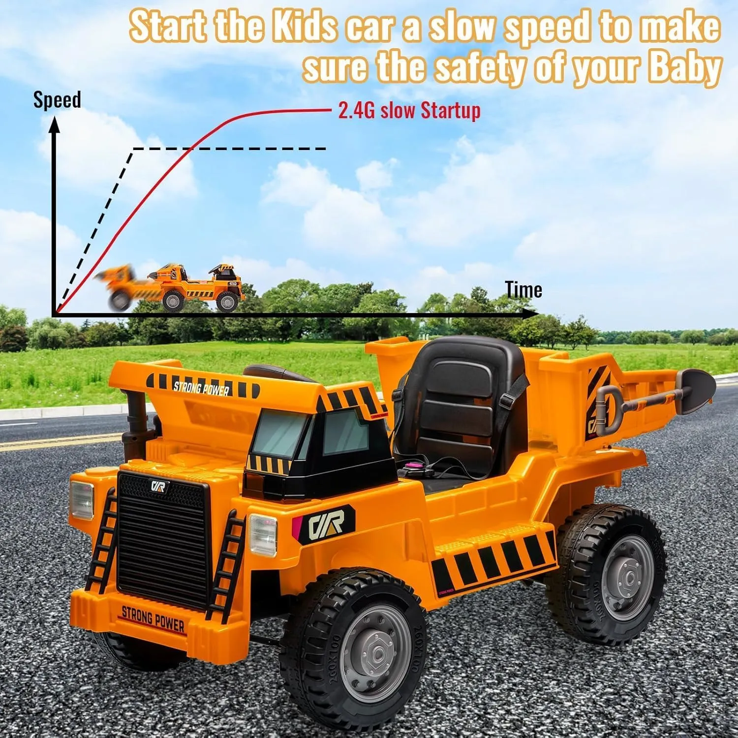 12V Electric Ride-On Construction Truck - 4-Wheeler Toy Car with Remote Control, Dump Bed, Shovel & Music Player | Interactive Construction Vehicle Gift