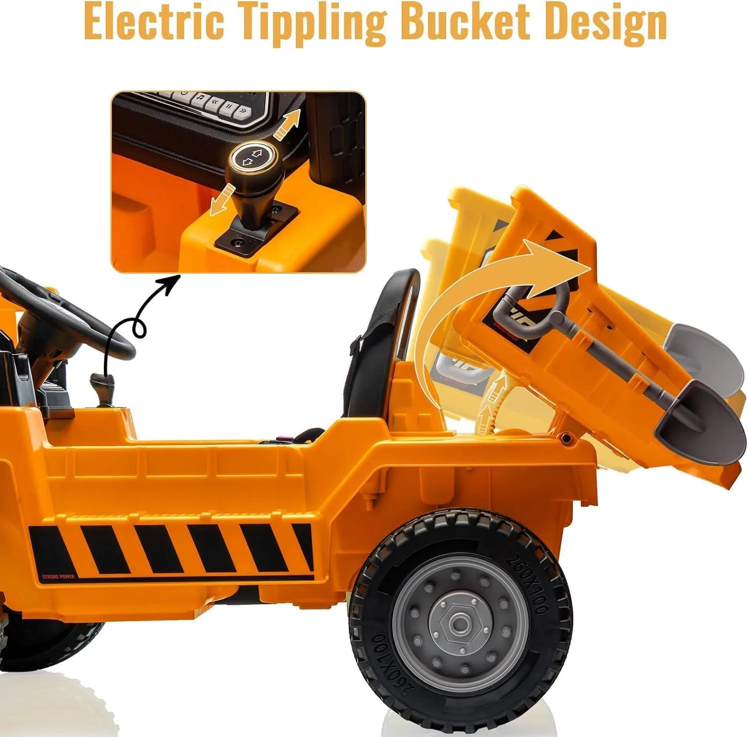 12V Electric Ride-On Construction Truck - 4-Wheeler Toy Car with Remote Control, Dump Bed, Shovel & Music Player | Interactive Construction Vehicle Gift