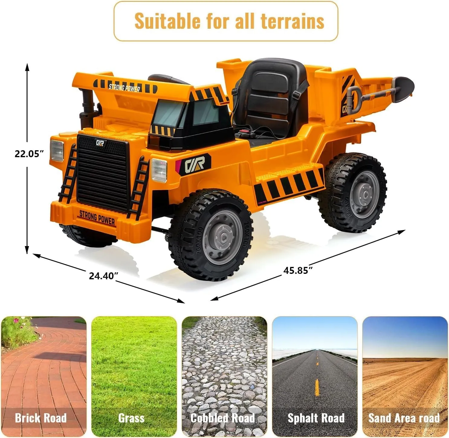 12V Electric Ride-On Construction Truck - 4-Wheeler Toy Car with Remote Control, Dump Bed, Shovel & Music Player | Interactive Construction Vehicle Gift