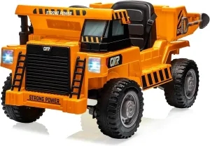 12V Electric Ride-On Construction Truck - 4-Wheeler Toy Car with Remote Control, Dump Bed, Shovel & Music Player | Interactive Construction Vehicle Gift