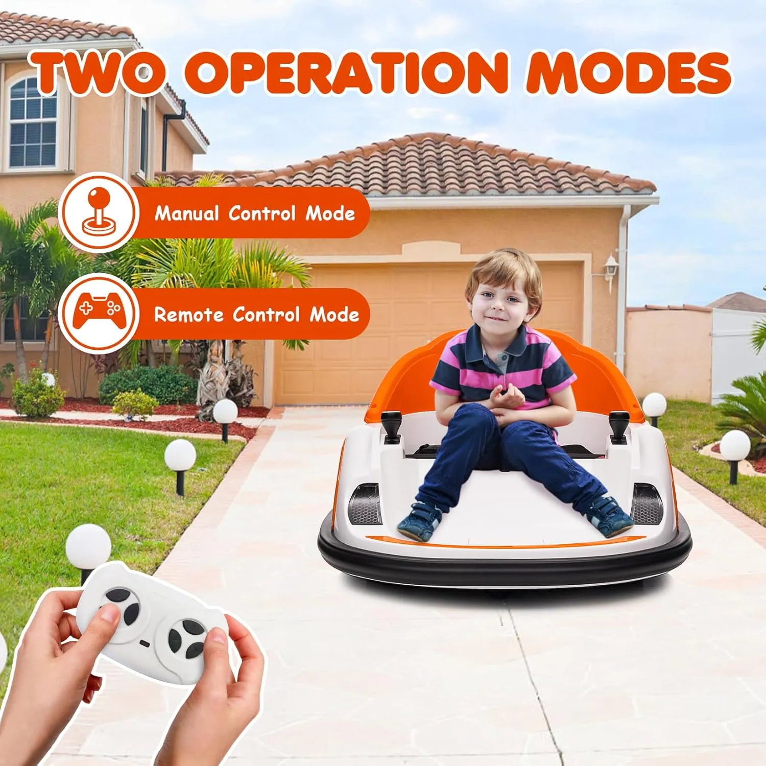 12V Kids Electric Ride On Bumper Car, Toddlers Bumper Car with Remote Control, Baby Bumping Toy with 360 Degree Spin, 3 Speeds, Music, Led Lights, for Boys Girls 1.5 , Orange