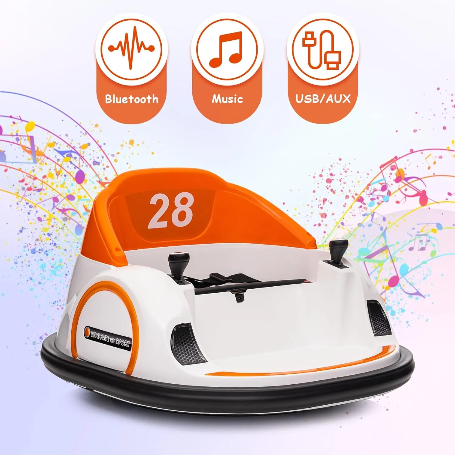 12V Kids Electric Ride On Bumper Car, Toddlers Bumper Car with Remote Control, Baby Bumping Toy with 360 Degree Spin, 3 Speeds, Music, Led Lights, for Boys Girls 1.5 , Orange