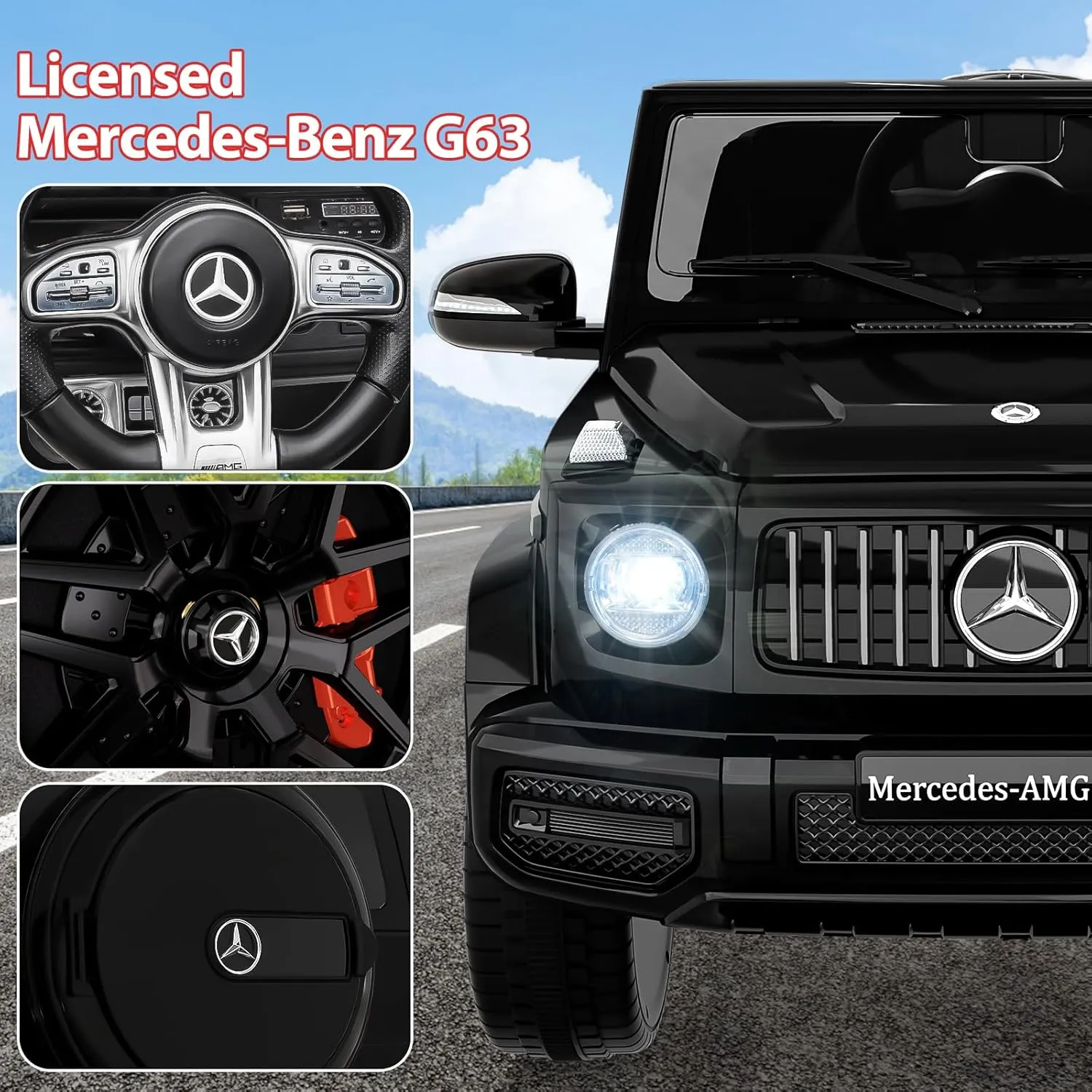 12V Kids Ride On Car, Licensed Mercedes Benz G63 Kids Car Battery Powered w/Parent Remote Control, LED Lights, Music, Radio, Electric Car Ride on Toy for Kids, Black