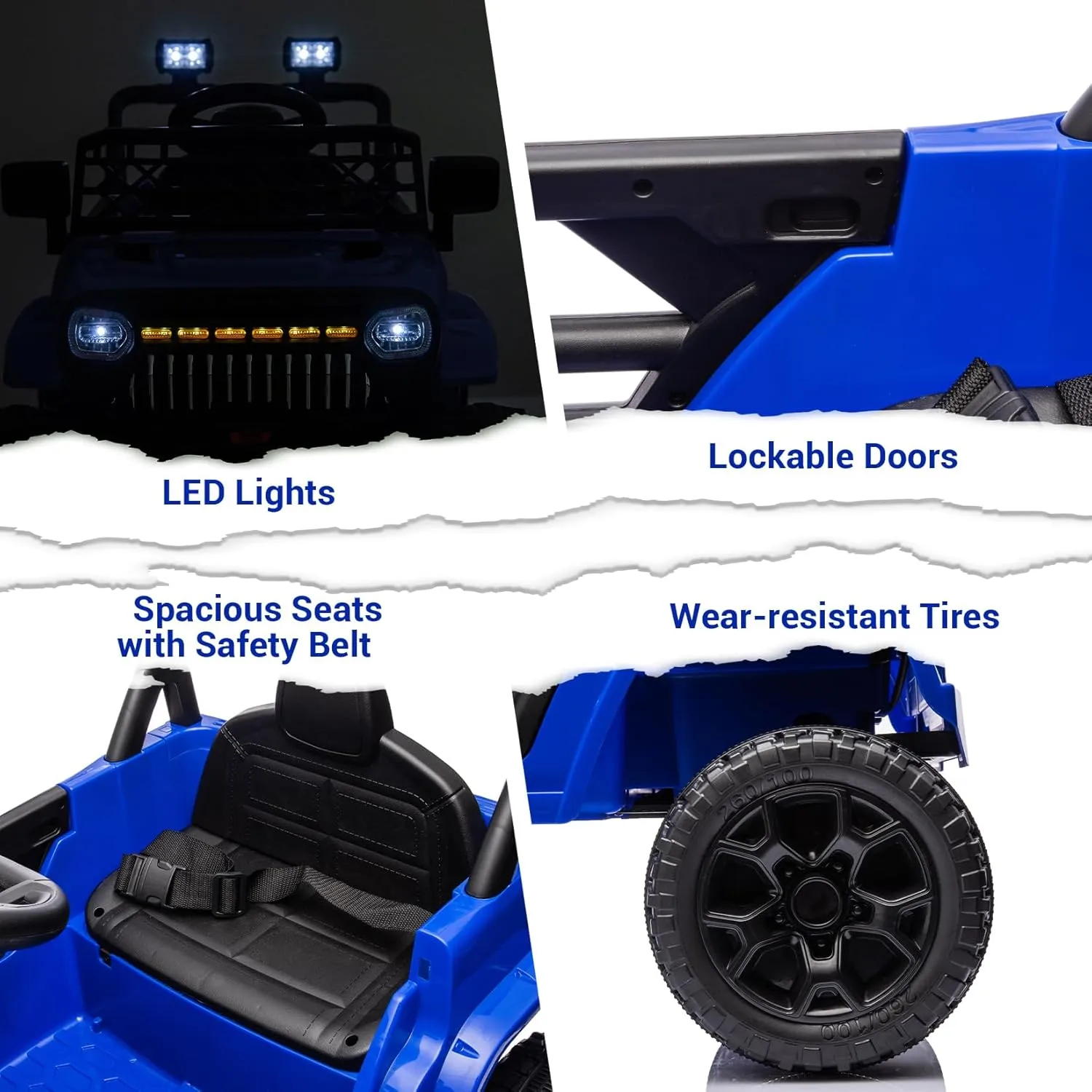 12V Kids Ride On Truck Battery Powered Ride On Car Toy for Toddles Electric Vehicle with 2.4G Remote Control, Spring Suspension, Battery Display, LED Lights, Music, Navy Blue