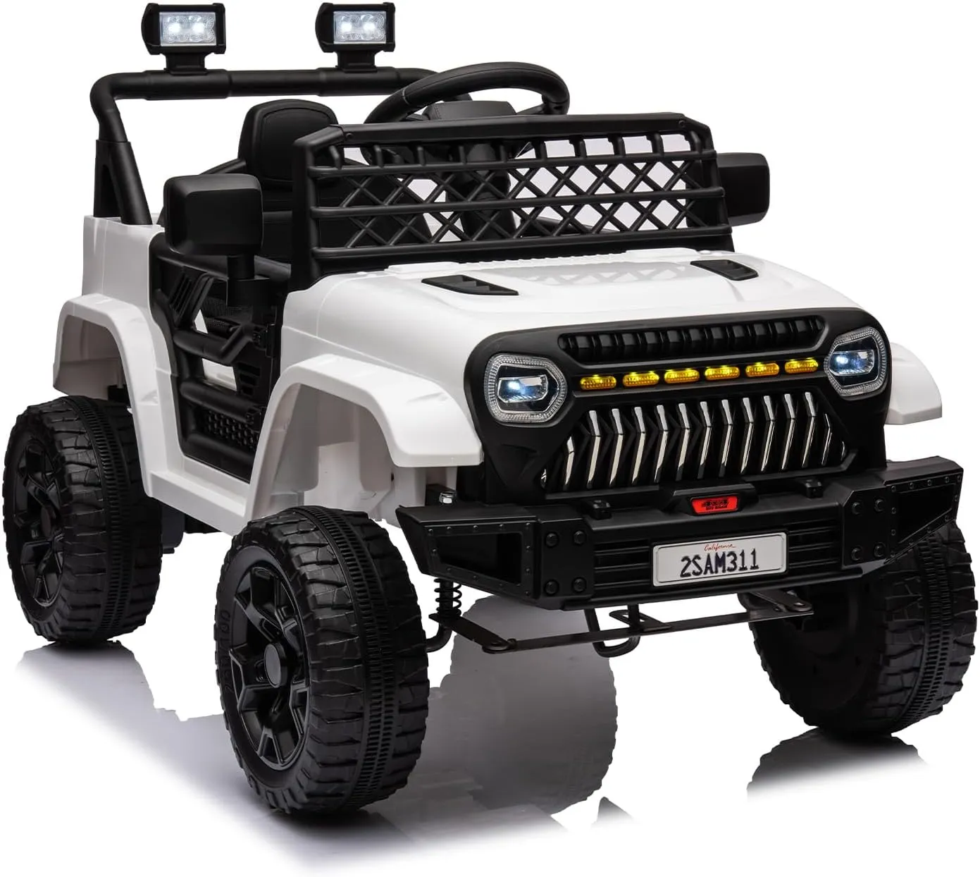 12V Kids Ride On Truck Electric Vehicle Battery Powered Car Toddlers Ride On Toy for Boys Girls with Remote Control, 4-Wheel Suspension, Battery Display, LED Lights, Music, White