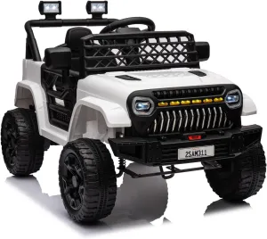 12V Kids Ride On Truck Electric Vehicle Battery Powered Car Toddlers Ride On Toy for Boys Girls with Remote Control, 4-Wheel Suspension, Battery Display, LED Lights, Music, White