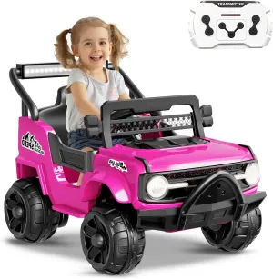 12V Ride on Car for Kids, Electric Car for Toddlers 3-8 with Parent Remote Control, Power Wheels with Spring Suspension, Bluetooth, LED Lights, 3 Speeds, for Birthday (Pink)