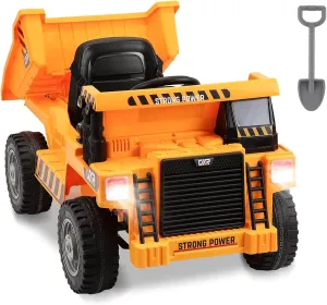 12V Ride on Dump Truck, Ride on Car with Dump Bed,Shovel, Electric Kids Truck with Parent Remote Control, Battery Powered Construction Vehicles with Light,Music,Soft Start for Safety