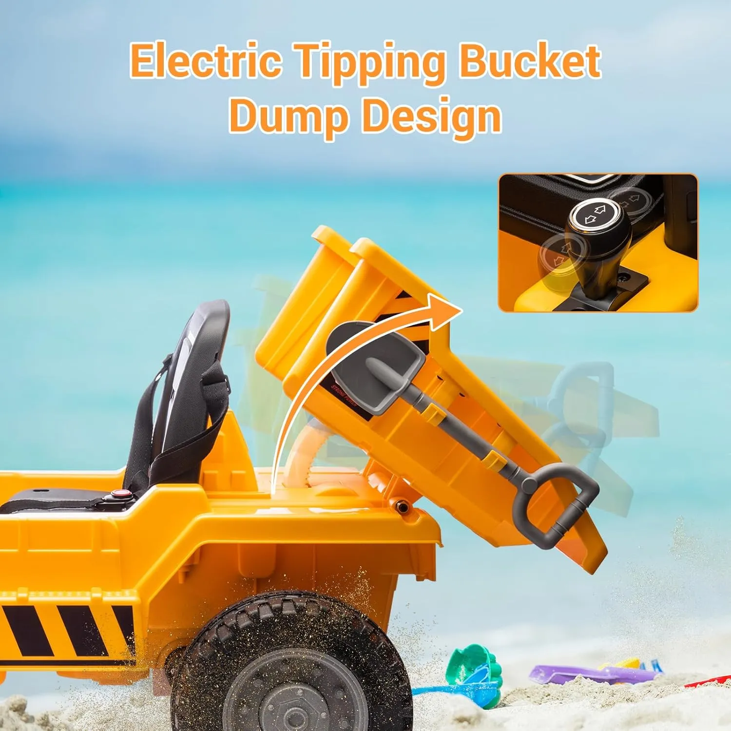 12V Ride on Dump Truck, Ride on Car with Dump Bed,Shovel, Electric Kids Truck with Parent Remote Control, Battery Powered Construction Vehicles with Light,Music,Soft Start for Safety