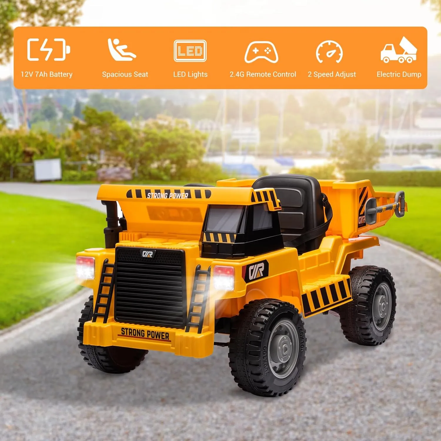 12V Ride on Dump Truck, Ride on Car with Dump Bed,Shovel, Electric Kids Truck with Parent Remote Control, Battery Powered Construction Vehicles with Light,Music,Soft Start for Safety
