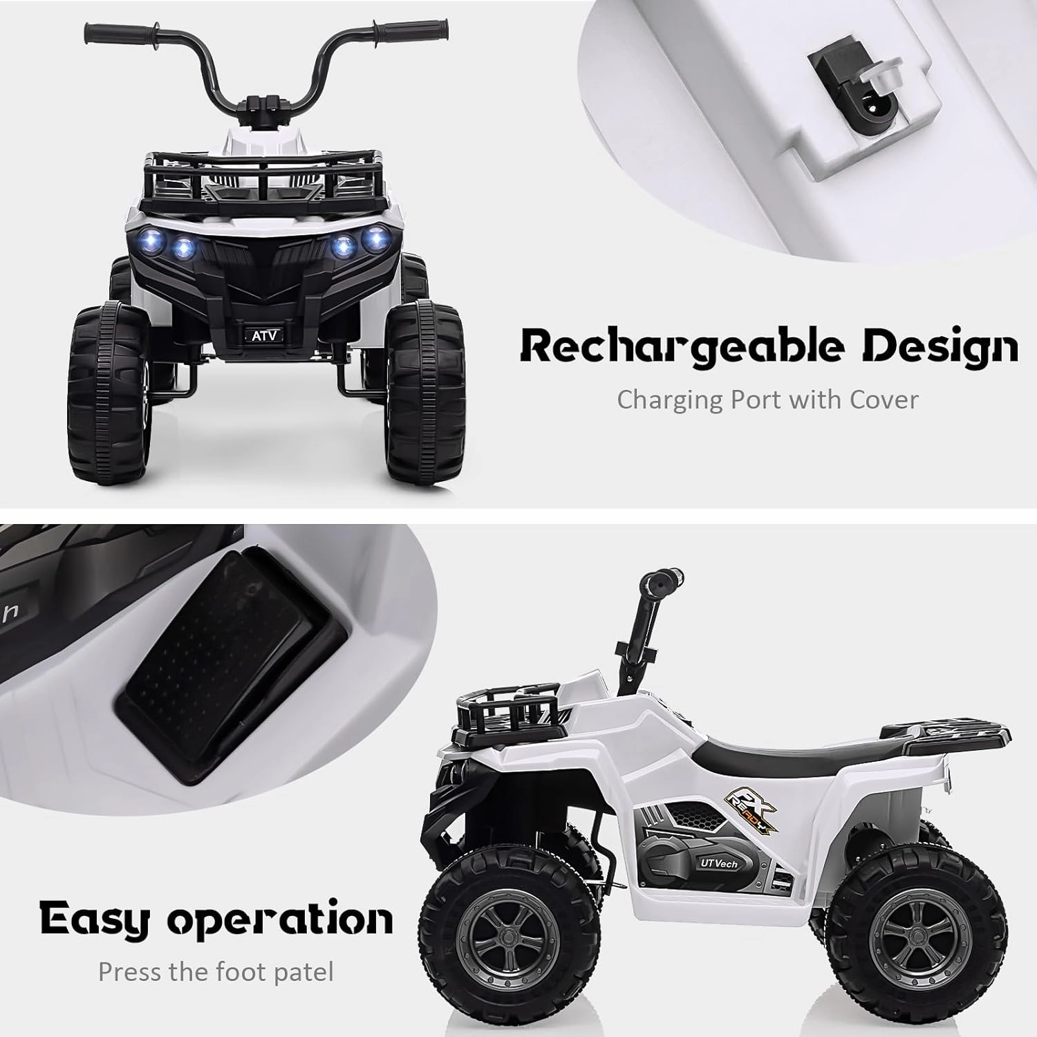 12V 4.5AH Kids ATV 4 Wheeler Rechargeable Battery Car for Ages 3  | ASTM/CPSIA Certified Electric Quad with Ergonomic Seat, Treaded Tires & Rubber Grips | Indoor/Outdoor Ride-On Toy