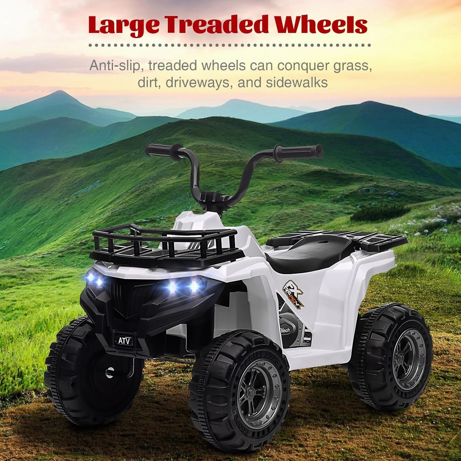 12V 4.5AH Kids ATV 4 Wheeler Rechargeable Battery Car for Ages 3  | ASTM/CPSIA Certified Electric Quad with Ergonomic Seat, Treaded Tires & Rubber Grips | Indoor/Outdoor Ride-On Toy