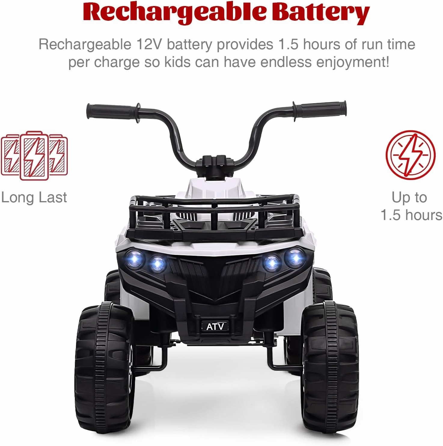 12V 4.5AH Kids ATV 4 Wheeler Rechargeable Battery Car for Ages 3  | ASTM/CPSIA Certified Electric Quad with Ergonomic Seat, Treaded Tires & Rubber Grips | Indoor/Outdoor Ride-On Toy