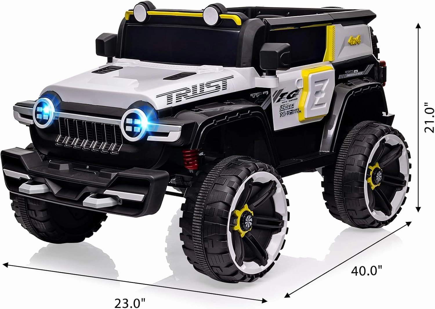 12V Electric Kids Ride on Car with Remote Control, 2 Seater 4WD Off-Road Truck with Decor Spare Tire, 25W Dual Motor, Spring Suspension, Battery Powered Ride On Toys for Boys Girls, White