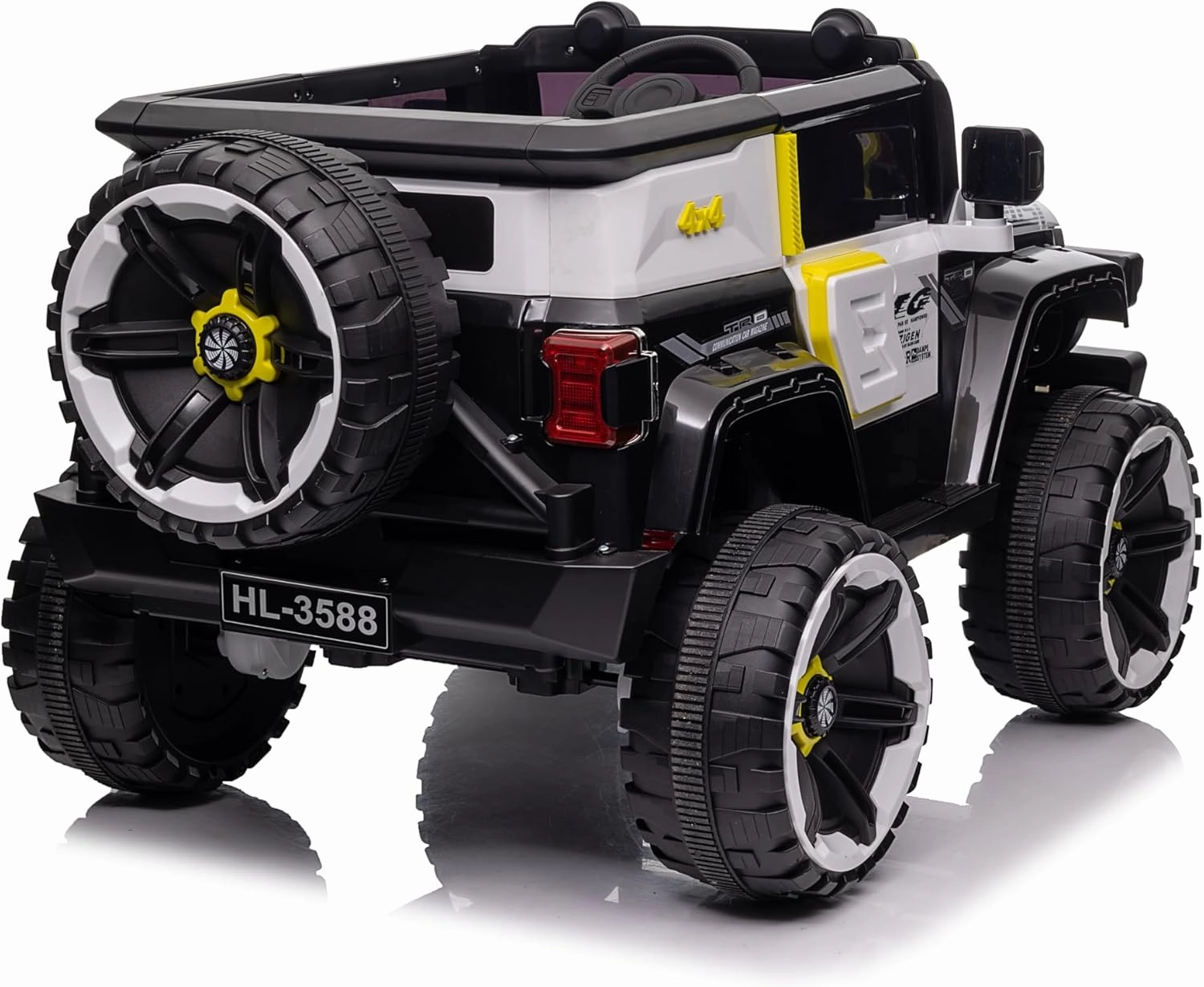 12V Electric Kids Ride on Car with Remote Control, 2 Seater 4WD Off-Road Truck with Decor Spare Tire, 25W Dual Motor, Spring Suspension, Battery Powered Ride On Toys for Boys Girls, White