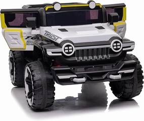 12V Electric Kids Ride on Car with Remote Control, 2 Seater 4WD Off-Road Truck with Decor Spare Tire, 25W Dual Motor, Spring Suspension, Battery Powered Ride On Toys for Boys Girls, White
