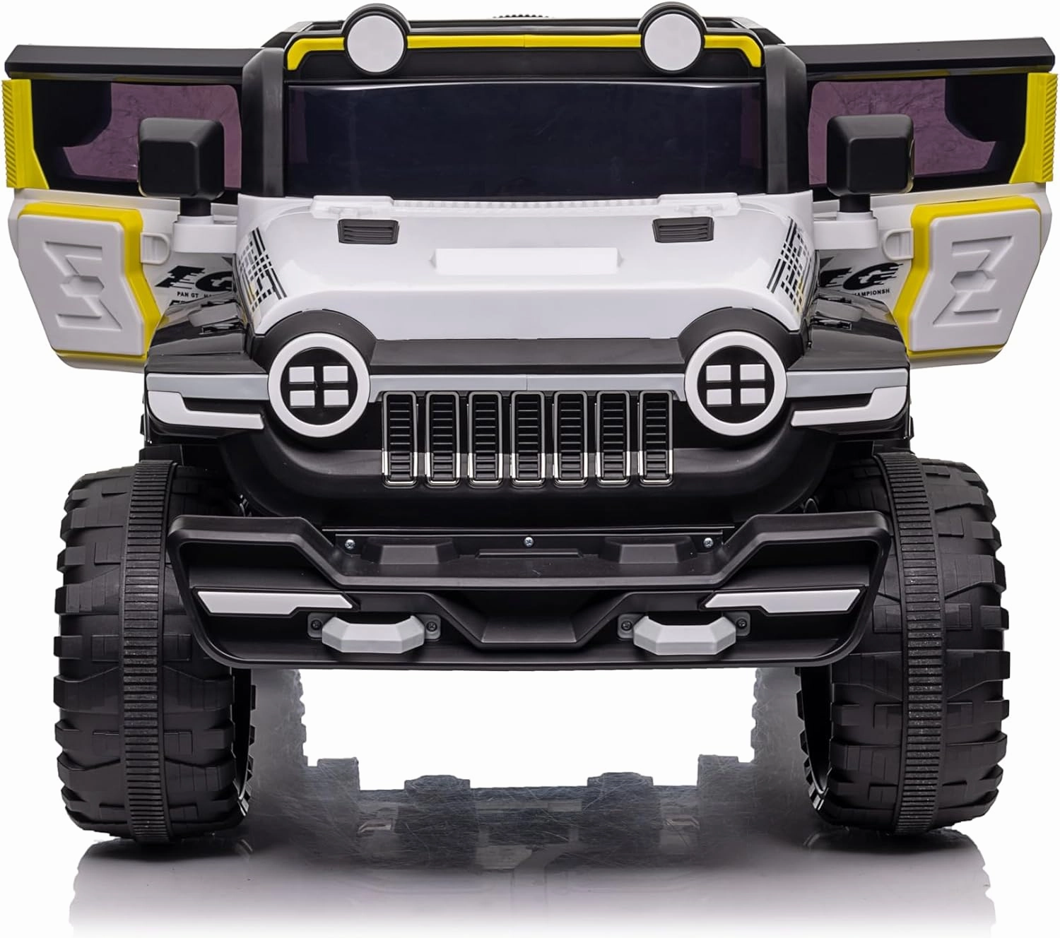 12V Electric Kids Ride on Car with Remote Control, 2 Seater 4WD Off-Road Truck with Decor Spare Tire, 25W Dual Motor, Spring Suspension, Battery Powered Ride On Toys for Boys Girls, White