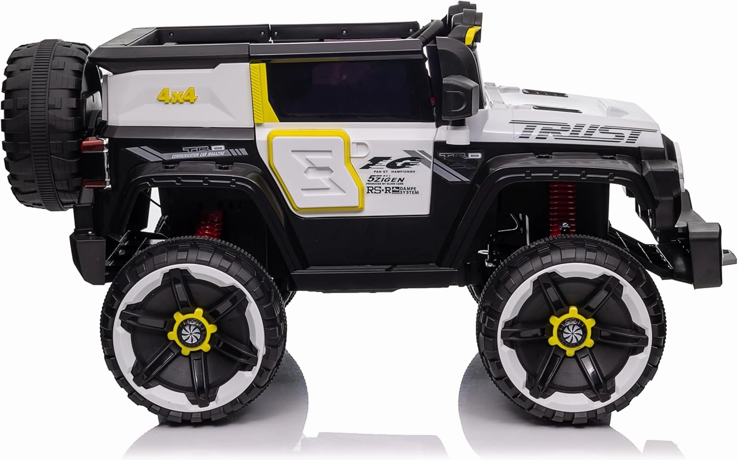 12V Electric Kids Ride on Car with Remote Control, 2 Seater 4WD Off-Road Truck with Decor Spare Tire, 25W Dual Motor, Spring Suspension, Battery Powered Ride On Toys for Boys Girls, White